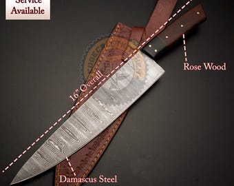 16&quot; Custom Handmade Damascus Steel CHEF KNIFE Kitchen Knife Personalized Engraved Knife Gift For Husband Groomsmen Gift Christmas Gift