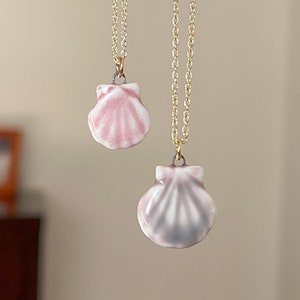 Handmade Porcelain Seashell Charm Necklace | Shell Ceramic Pendant | Ocean Beach Pendant | Mermaid Necklace | Beachy Jewelry