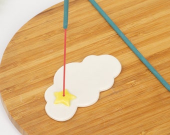 Handmade Small Ceramic Incense Holder - Cloud | Moon and Stars Decor | Incense Burner | Incense Sticks | Meditation | Celestial Decor