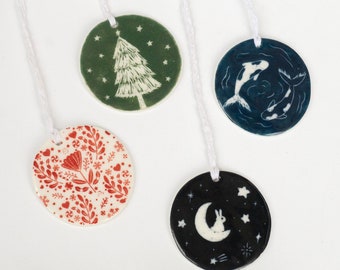 Handmade Porcelain Ceramic Ornament | Ceramic Christmas Ornaments | Tree Decoration | Wall Hangers | Hand Painted Decorations