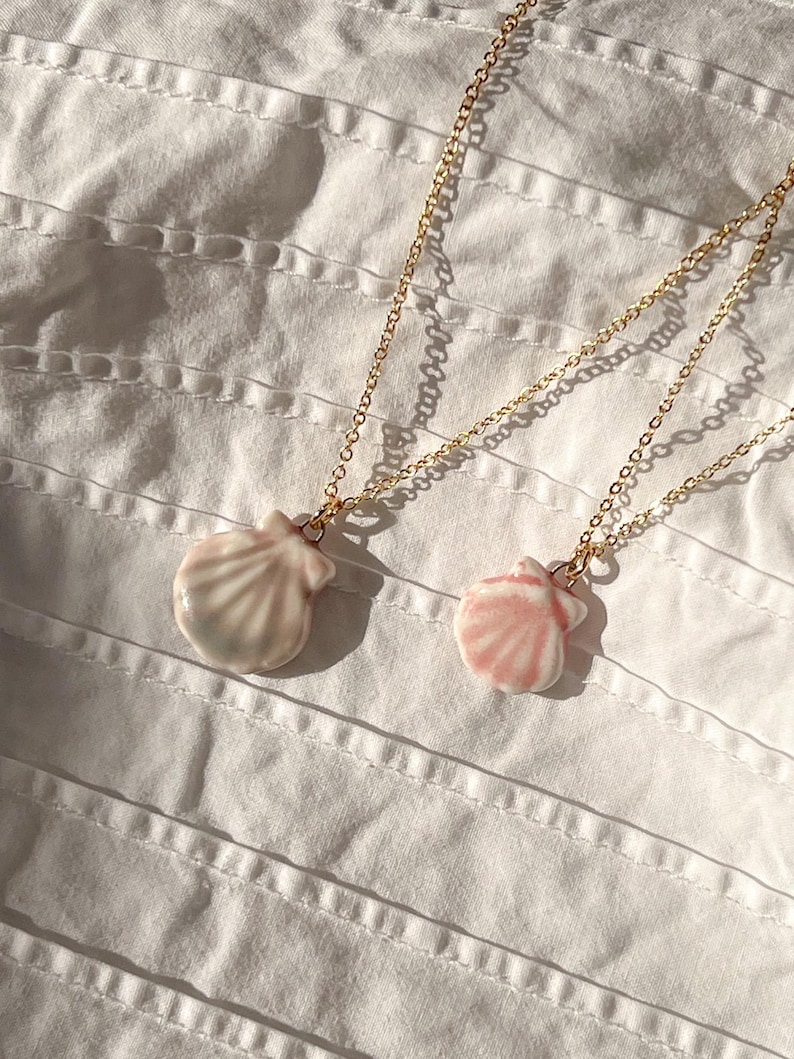 Handmade Porcelain Seashell Charm Necklace | Shell Ceramic Pendant ...
