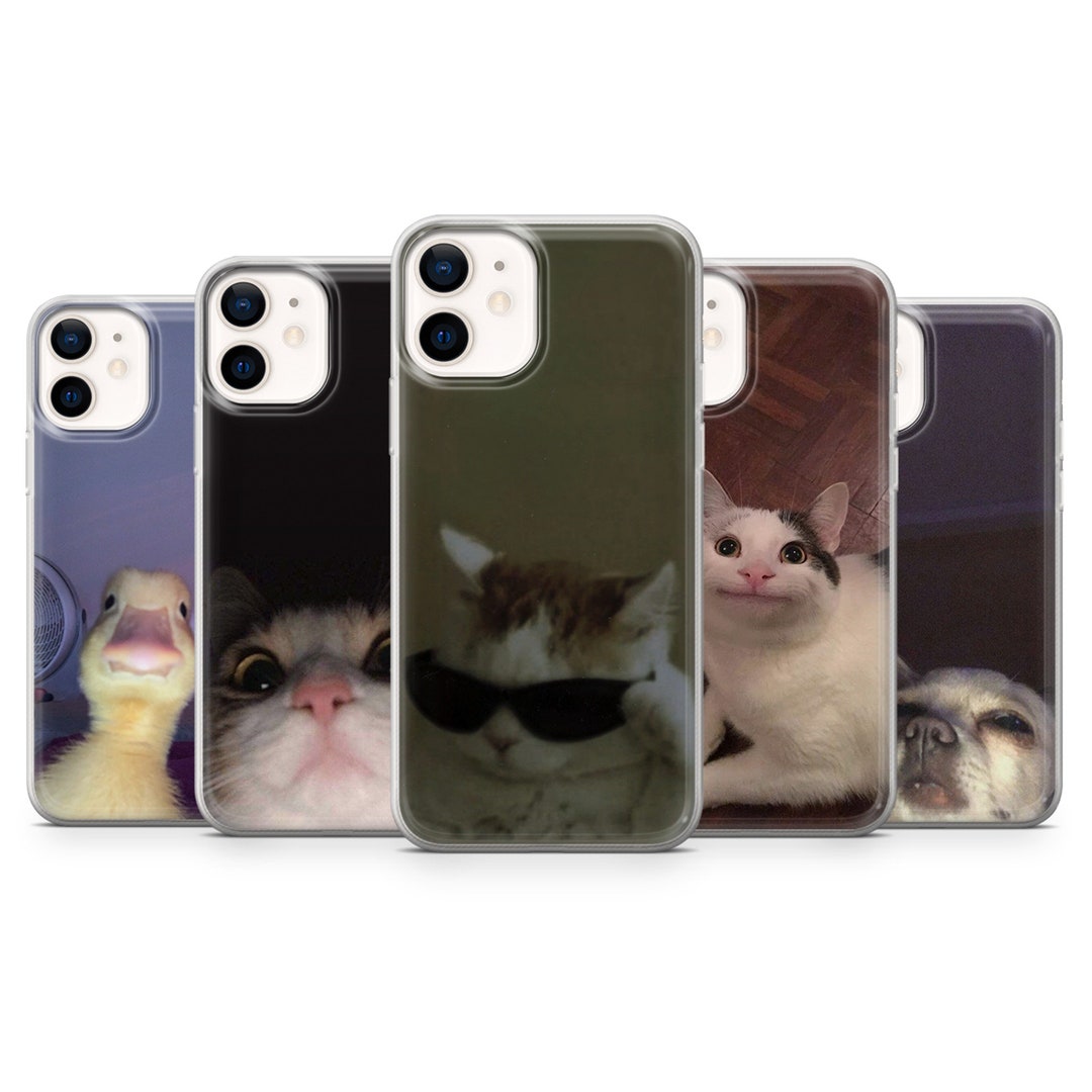 Funny Cat Phone Case Meme Cover for iPhone 15 14, 13 12 11 Pro, XR