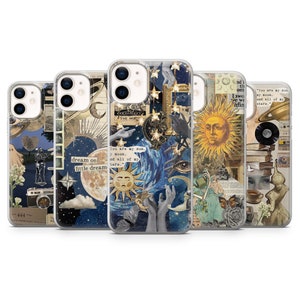 Dark Academia Phone Case Celestial Collage Cover for iPhone 15 14, 13 12 11 Pro, XR, Samsung A13, S22, S21 FE, A40, A72, A52, Pixel 6a, 7