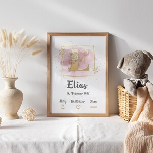 Geburtsposter Buchstabe personalisiert - Babyposter, Geschenk zur Geburt, Geburtsdaten