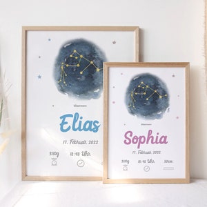 Geburtsposter Sternzeichen personalisiert - Babyposter, Geschenk zur Geburt, Geburtsdaten