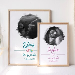 Ultraschallbild personalisiert mit Namen für Junge oder Mädchen - Geburtsposter, Schwangerschaft, Baby