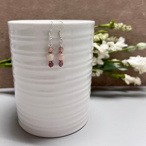 Dangle gemstone earrings, Drop 3 bead earrings,Stone earrings,Natural gemstone,Stone jewelry,Silver jewelry,Quartz earrings,Agate earrings