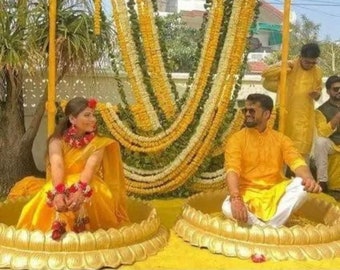 2 Piece Fiber Lotus Flower Haldi Mehndi Iron Base Tub Urli For Wedding Decor Handmade |Made on order| 2 Pcs Urli | 48"