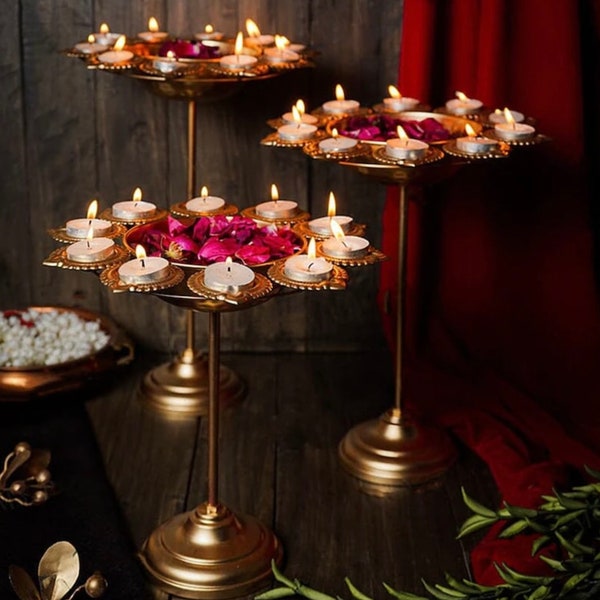 Exquisite 4 Layer Diya Urli Stand, Latkan shape Urli, pooja Urli stand for Diwali Festival wedding Decoration Urli 16" x 14" x 12” x 10