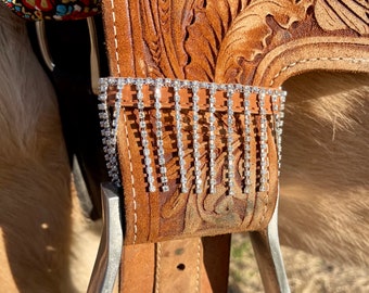 Stirrup Hobbles - Light Brown, Tan Rhinestone Fringe Blinged Saddle Accessories Set of 2
