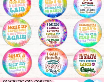 Lustiges Auto Untersetzer PNG Bundle Sarkastische Zitate Getränkehalter Sublimation Designs Erwachsenen Humor Runde PNG Sassy Untersetzer DIY Digitale Dateien