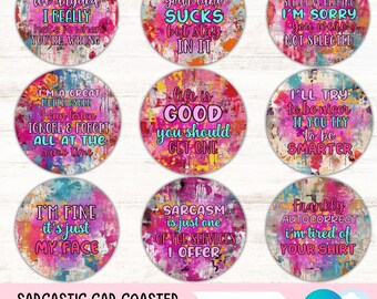 Paquete de PNG de posavasos divertidos para coche con citas sarcásticas, diseños de sublimación para portavasos, humor para adultos, llaveros para coche, archivos PNG, posavasos DIY, archivos digitales