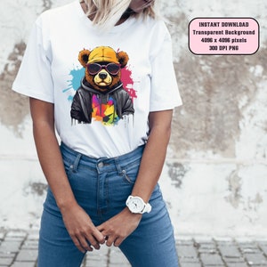 Teddy Bear Png Streetwear Sublimation Design Graffiti Hip Hop Tshirt PNG Colorful Trendy Urban Graphic Design Instant Digital File Download