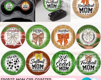 Paquete de posavasos deportivos Coquette, diseño de sublimación de portavasos de fútbol, béisbol, mamá, llavero redondo, archivos digitales para hacer tú mismo.