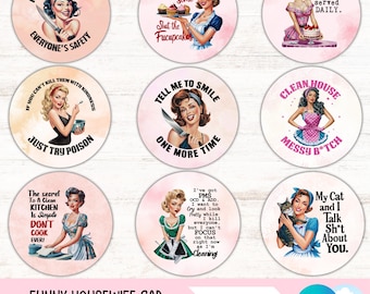 Sassy Retro Housewife Car Coaster PNG Bundle Sarcastic Sayings Cup Holder Sublimation Designs Funny Round Keychain Set Adult Humor Ornament