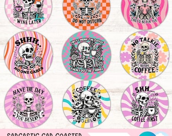 Sarcastic Quotes Car Coaster PNG Bundle Funny Cup Holder Sublimation Designs for Coffee Lover Sassy Round Keychain Coaster Digital Download