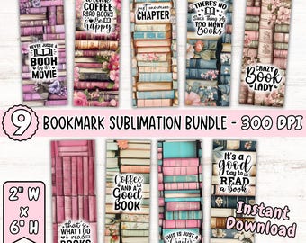 Book Lover Bookmark Designs, Reading Bookmark PNG Bundle, Floral Bookish Sublimation Designs, Printable Bookmarks (Digital Files Download)