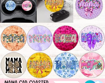 Coquette Mom Car Coaster PNG Bundle Mama Coffee Cup Holder Sublimation Designs Mother's Day Keychain PNG DIY Round Digital Files Download