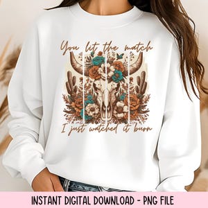 Coup de pinceau country western PNG musique country sublimation design chemise de cow-girl PNG floral taureau vache crâne fichier PNG téléchargement numérique instantané