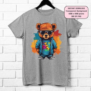 Teddybär Png, buntes Urban Design Streetwear Png für Sublimation, Urban Style Neon Design Graffiti Png für Tshirt, digitaler Download