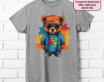 Teddy Bear Png, Colorful Urban Design Streetwear Png for Sublimation, Urban Style Neon Design Graffiti Png for Tshirt, Digital Download