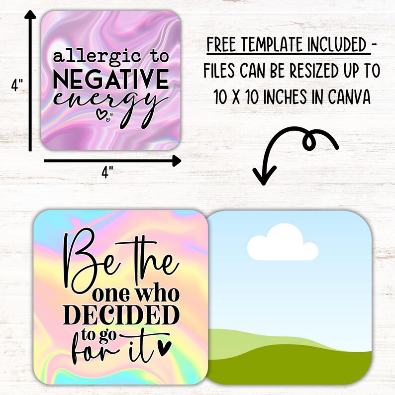 Positive Quotes Square Coaster PNG Bundle, Motivational Sublimation ...