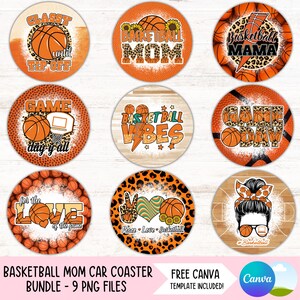 Basketball Auto Untersetzer PNG Bundle Bball Mama Tassenhalter Sublimation Designs Mama Leben Runde Schlüsselbund PNG Spieltag DIY Untersetzer Digitale Dateien