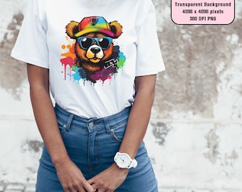 Teddy Bear Png, Colorful Urban Design Streetwear Png for Sublimation, Urban Style Neon Design Graffiti Png for Tshirt, Digital Download