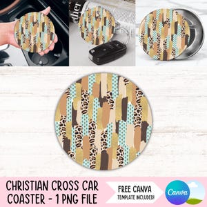 Christian Car Coaster Png Religious Cup Holder Sublimation Design Jesus Cross Round Keychain PNG Brushstroke Coaster DIY Digital Files