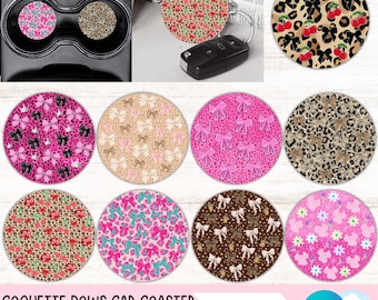 Coquette Bow Patterns Car Coaster PNG Bundle, Girly Round Sublimation Designs, Leopard Print Keychain Designs (Digital Files Download)