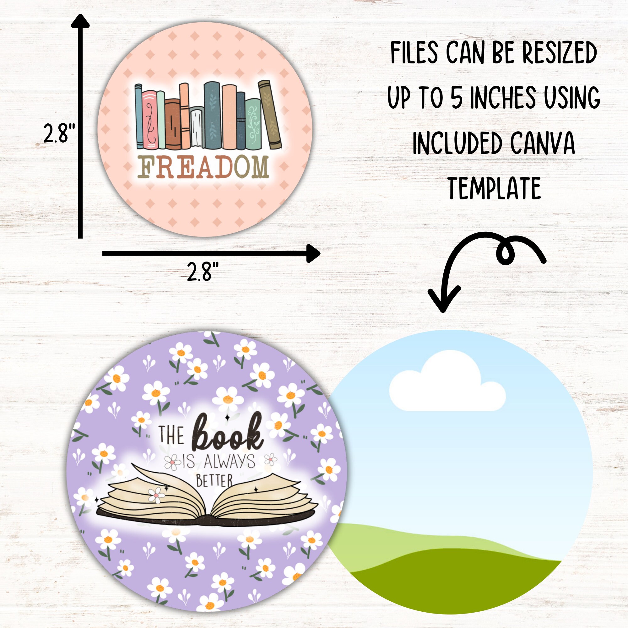 Floral Books Car Coaster PNG Bundle, Reading Lover Round Sublimation ...