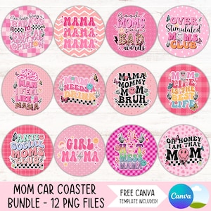 Paquete de posavasos para coche para mamá, PNG, diseños de sublimación para portavasos para el Día de la Madre, diseños de llaveros redondos para mamá, PNG, regalo para mamá, descarga digital instantánea