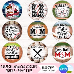 Baseball Mama Auto Untersetzer PNG Bundle Sport Mama Tassenhalter Sublimation Designs Spiel Tag Runde Schlüsselbund PNG Baseball Sofortiger digitaler Download