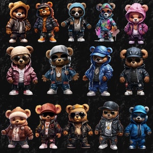 Teddy Bear Png Bundle, Colorful Urban Design Streetwear Png Sublimation, Urban Style Neon Design Graffiti Png for Tshirt, Digital Download image 7