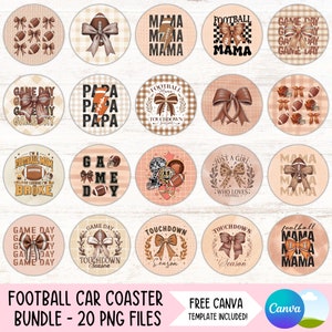 Coquette Football Car Coaster PNG Bundle Football Mom Cup Holder Sublimation Designs Game Day   Keychain PNG DIY Coaster Digital Files