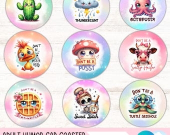 Sassy Car Coaster Design Bundle Funny Cup Holder Insert Sublimation Designs Sarcastic Quotes Round Circle Coaster PNG Adult Humor Keychain
