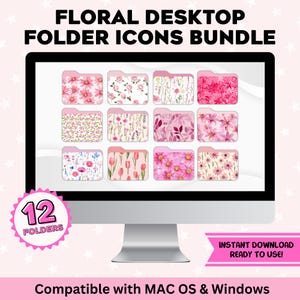 Mac OS および Windows 用のデスクトップ フォルダ アイコン バンドル デスクトップ オーガナイザー用のかわいい花柄の美しいアイコン PNG/ICO インスタント デジタル ファイル ダウンロード