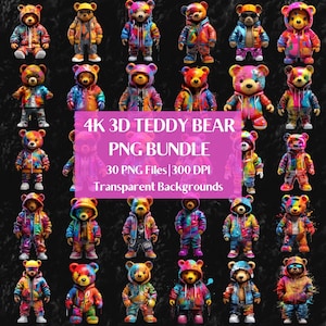 テディベア PNG バンドル、カラフルなアーバン デザイン ストリートウェア PNG 昇華、アーバン スタイル ネオン デザイン グラフィティ Png T シャツ、デジタル ダウンロード