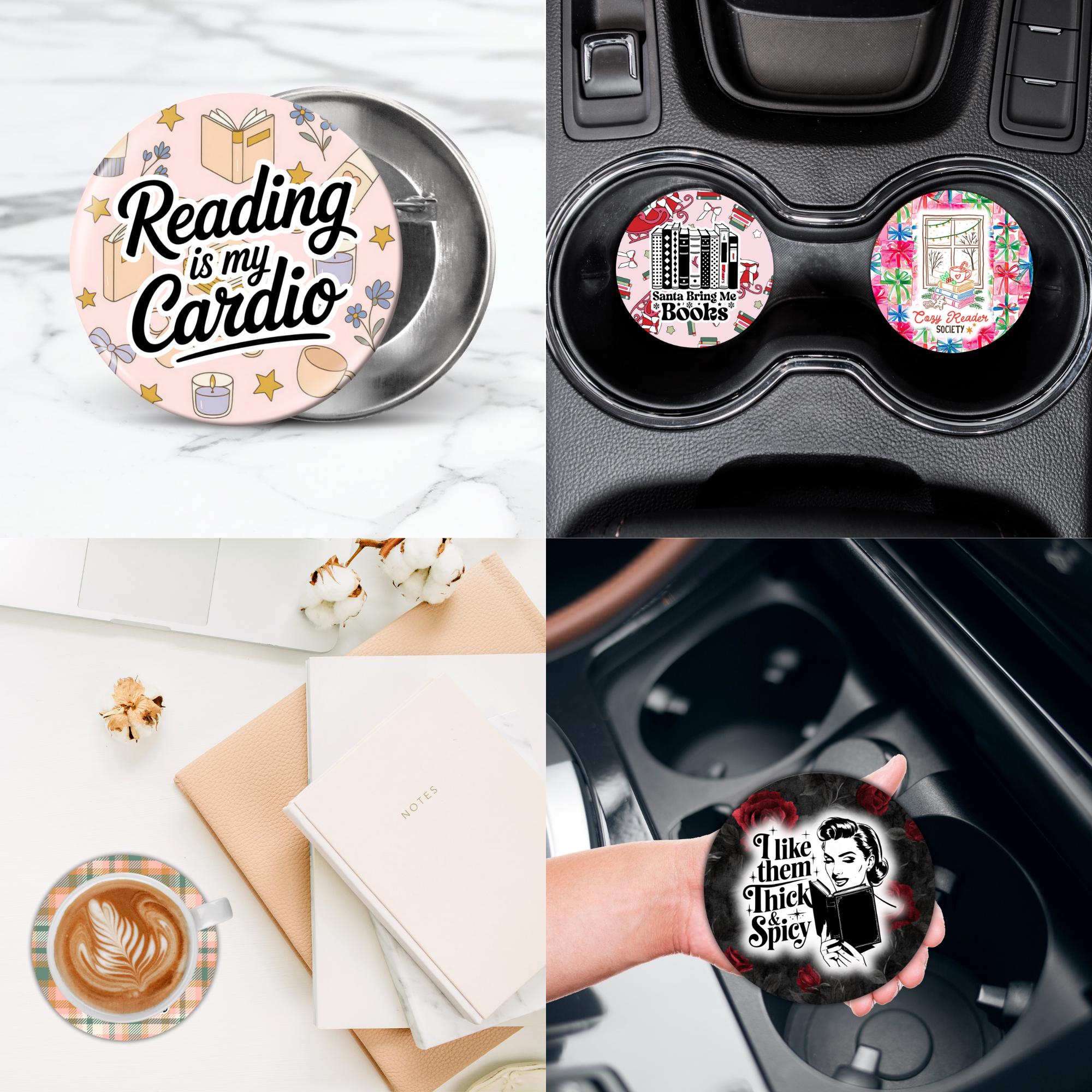 Book Lover Car Coaster Mega Bundle, Bookish Round Sublimation Designs ...