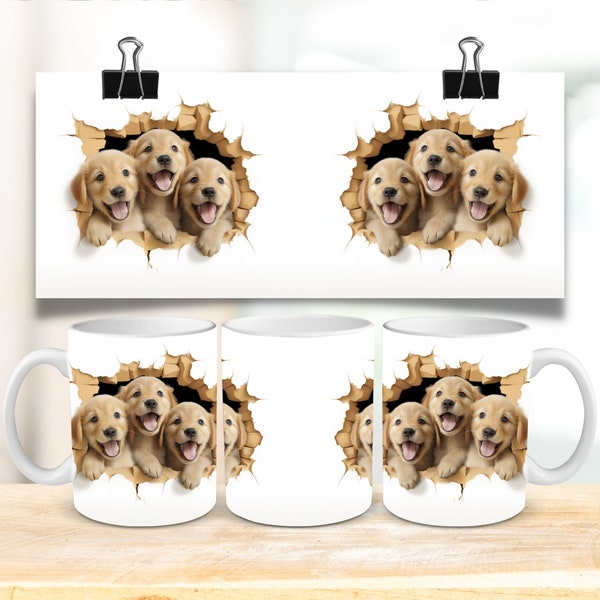 3D Golden Retriever Dog Mug Wrap, 11oz & 15oz Mug Template, Mug Sublimation Design For Dog Mom, Mug Wrap Template, Instant Digital Download