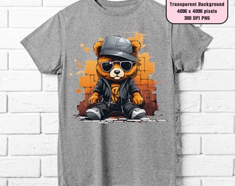 Teddy Bear Png, Colorful Urban Design Streetwear Png for Sublimation, Urban Style Neon Design Graffiti Png for Tshirt, Digital Download