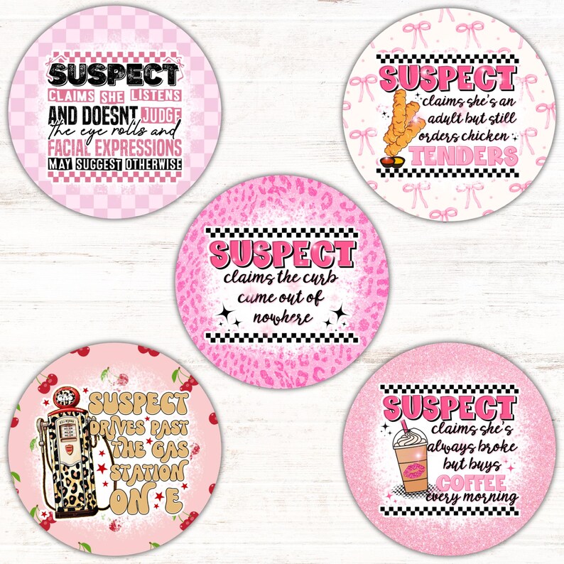 Suspects Stickers Suspect Claims Car Coaster PNG Bundle, Funny Round Sublimation Designs ...