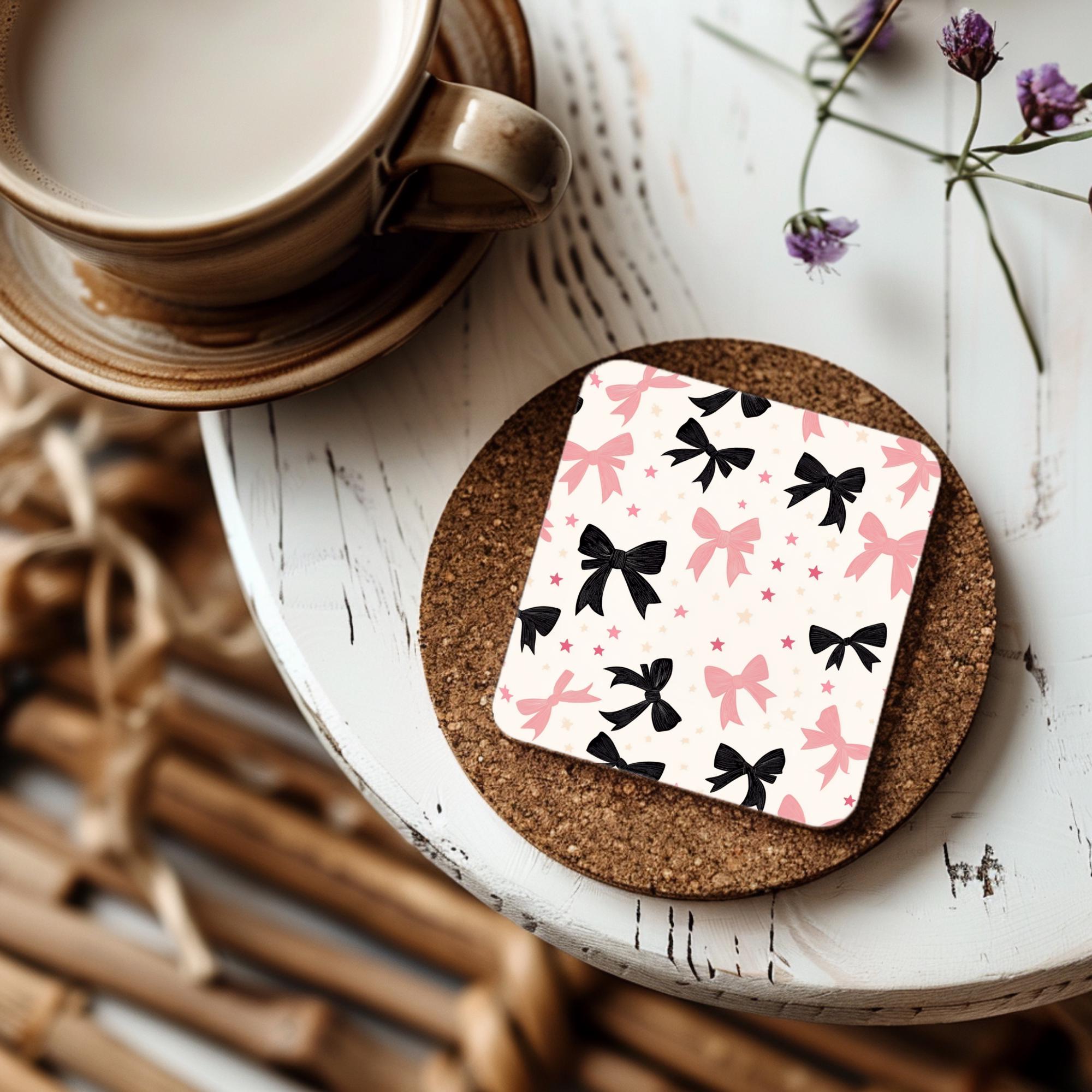 Coquette Bow Coaster PNG Bundle, Pink Ribbon Square Coaster Sublimation ...
