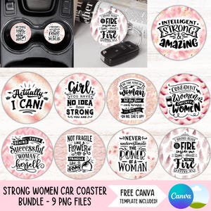 Positive Quotes Car Coaster PNG Bundle Motivational Cup Holder Sublimation Designs Inspirational Keychain PNG DIY Coaster Digital Files
