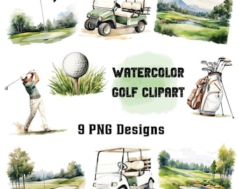 Aquarell Golf Clipart Bundle, Sublimation PNG Designs (digitaler Download)