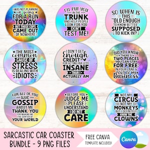 Grappige auto Coaster PNG bundel sarcastische citaten bekerhouder sublimatie ontwerpen volwassen humor ronde sleutelhanger PNG DIY Coaster digitale bestanden