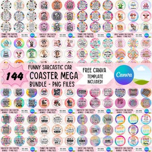 Sous-verre de voiture drôle PNG Mega Bundle sarcastique porte-gobelet Sublimation dessins humour adulte rond porte-clé PNG sous-bock bricolage téléchargement de fichiers numériques