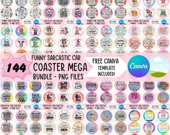 Grappige auto Coaster PNG megabundel sarcastische bekerhouder sublimatie ontwerpen volwassen humor ronde sleutelhanger PNG DIY Coaster digitale bestanden downloaden