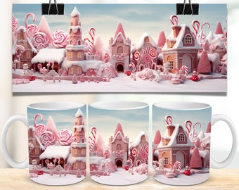 DIY Christmas Coffee Mug Wrap Candy Cane Town 11oz & 15oz Mug Template Mug Press Sublimation Design Mug Template Digital File Download
