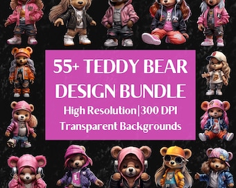 Teddy Bear Png Bundle, Colorful Urban Design Streetwear Png Sublimation, Urban Style Neon Design Graffiti Png for Tshirt, Digital Download